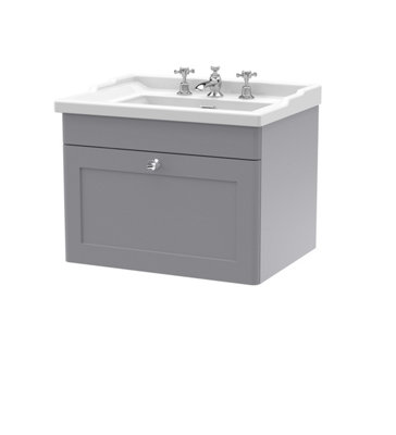 Balterley Swynnerton Traditional 1 Drawer Wall Hung Vanity Unit With BasinSatin Grey600mm from B&Q