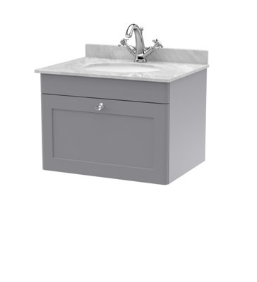 Balterley Swynnerton Traditional 1 Drawer Wall Hung Vanity Unit With Marble BasinSatin Grey600mm from B&Q