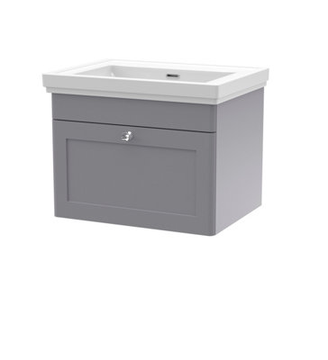 Balterley Swynnerton Traditional 1 Drawer Wall Hung Vanity Unit With BasinSatin Grey600mm from B&Q