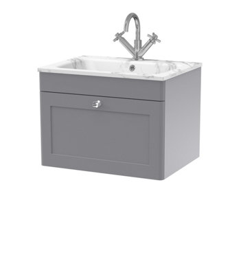 Balterley Swynnerton Traditional 1 Drawer Wall Hung Vanity Unit With Stone BasinSatin Grey600mm from B&Q