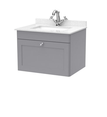 Balterley Swynnerton Traditional 1 Drawer Wall Hung Vanity Unit With Marble BasinSatin Grey600mm from B&Q