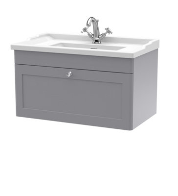Balterley Swynnerton Traditional 1 Drawer Wall Hung Vanity Unit With BasinSatin Grey800mm from B&Q