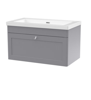 Balterley Swynnerton Traditional 1 Drawer Wall Hung Vanity Unit With Fireclay BasinSatin Grey800mm from B&Q
