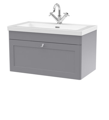 Balterley Swynnerton Traditional 1 Drawer Wall Hung Vanity Unit With Fireclay BasinSatin Grey800mm from B&Q