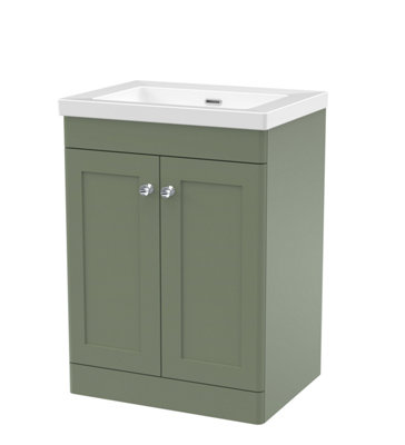 Balterley Swynnerton Traditional 2 Door Floor Standing Vanity Unit With Fireclay BasinSatin Green600mm from B&Q