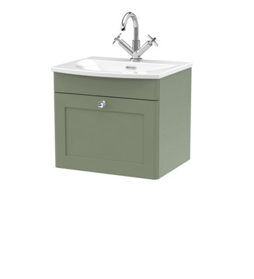 Balterley Swynnerton Traditional 1 Drawer Wall Hung Vanity Unit With BasinSatin Green500mm from B&Q