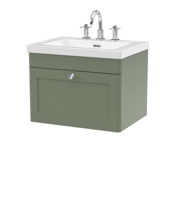 Balterley Swynnerton Traditional 1 Drawer Wall Hung Vanity Unit With Fireclay BasinSatin Green600mm from B&Q