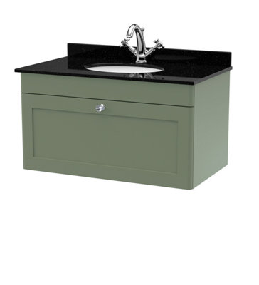 Balterley Swynnerton Traditional 1 Drawer Wall Hung Vanity Unit With Marble BasinSatin Green800mm from B&Q