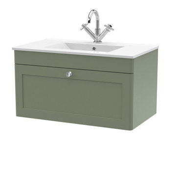 Balterley Swynnerton Traditional 1 Drawer Wall Hung Vanity Unit With BasinSatin Green800mm from B&Q