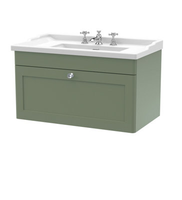 Balterley Swynnerton Traditional 1 Drawer Wall Hung Vanity Unit With BasinSatin Green800mm from B&Q
