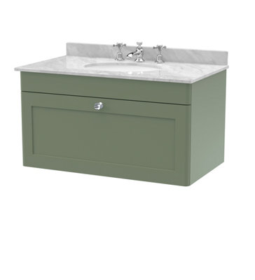 Balterley Swynnerton Traditional 1 Drawer Wall Hung Vanity Unit With Marble BasinSatin Green800mm from B&Q