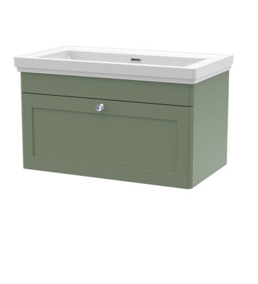Balterley Swynnerton Traditional 1 Drawer Wall Hung Vanity Unit With BasinSatin Green800mm from B&Q