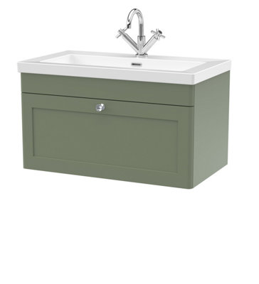 Balterley Swynnerton Traditional 1 Drawer Wall Hung Vanity Unit With Fireclay BasinSatin Green800mm from B&Q