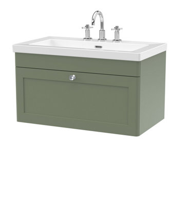 Balterley Swynnerton Traditional 1 Drawer Wall Hung Vanity Unit With Fireclay BasinSatin Green800mm from B&Q