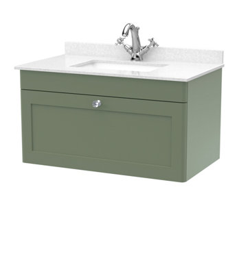 Balterley Swynnerton Traditional 1 Drawer Wall Hung Vanity Unit With Marble BasinSatin Green800mm from B&Q