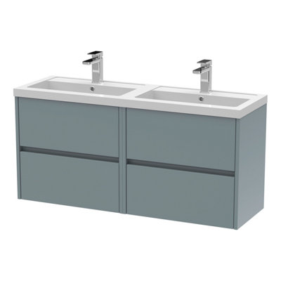 Balterley Chartley Contemporary 4 Drawer Wall Hung Vanity Unit With Double BasinCoastal Grey1200mm from B&Q