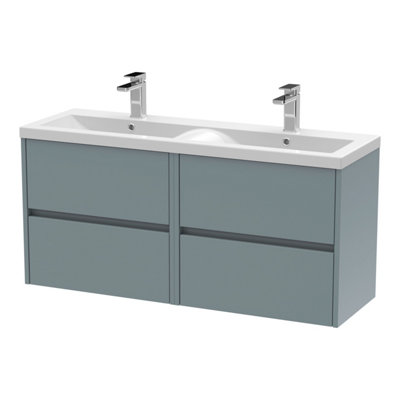 Balterley Chartley Contemporary 4 Drawer Wall Hung Vanity Unit With Double BasinCoastal Grey1200mm from B&Q