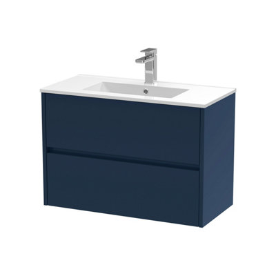 Balterley Chartley Contemporary 2 Drawer Wall Hung Vanity Unit With Minimalist BasinMidnight Blue800mm from B&Q