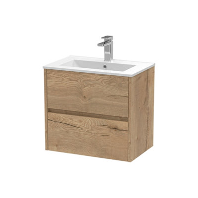 Balterley Chartley Contemporary 2 Drawer Wall Hung Vanity Unit With Minimalist BasinAutumn Oak600mm from B&Q