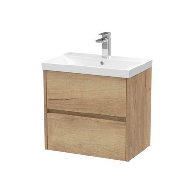 Balterley Chartley Contemporary 2 Drawer Wall Hung Vanity Unit With Thin Edge BasinAutumn Oak600mm from B&Q
