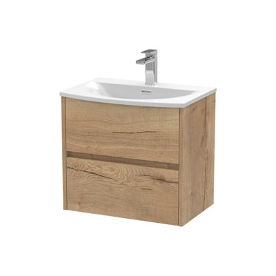 Balterley Chartley Contemporary 2 Drawer Wall Hung Vanity Unit With Curved BasinAutumn Oak600mm from B&Q