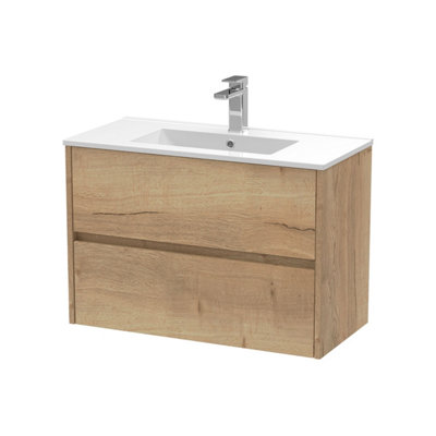 Balterley Chartley Contemporary 2 Drawer Wall Hung Vanity Unit With Minimalist BasinAutumn Oak800mm from B&Q