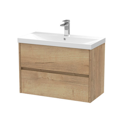 Balterley Chartley Contemporary 2 Drawer Wall Hung Vanity Unit With Thin Edge BasinAutumn Oak800mm from B&Q