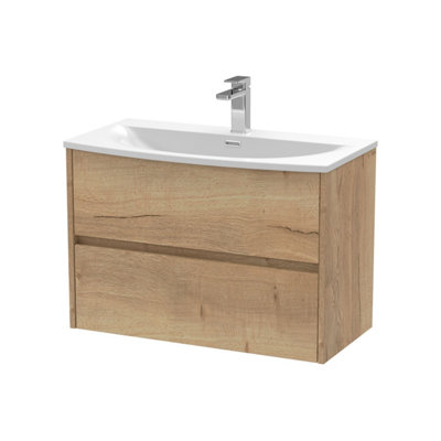 Balterley Chartley Contemporary 2 Drawer Wall Hung Vanity Unit With Curved BasinAutumn Oak800mm from B&Q