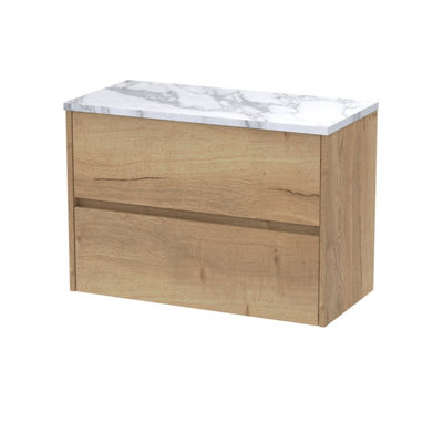 Balterley Chartley Contemporary 2 Drawer Wall Hung Vanity Unit With Laminate WorktopAutumn Oak800mm from B&Q