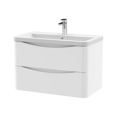 Balterley Dunwood Contemporary 2 Drawer Wall Hung Vanity Unit With BasinSatin White800mm from B&Q