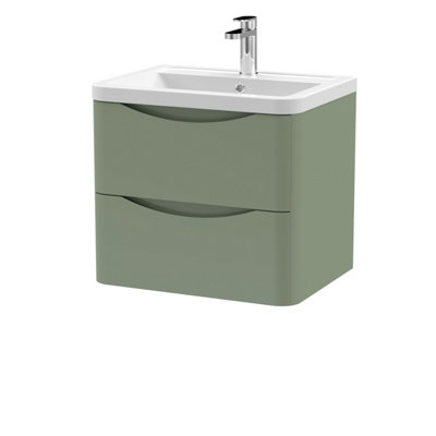Balterley Dunwood Contemporary 2 Drawer Wall Hung Vanity Unit With BasinSatin Green600mm from B&Q