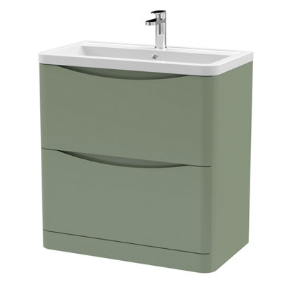 Balterley Dunwood Contemporary 2 Drawer Floor Standing Vanity Unit With BasinSatin Green800mm from B&Q