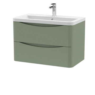 Balterley Dunwood Contemporary 2 Drawer Wall Hung Vanity Unit With BasinSatin Green800mm from B&Q
