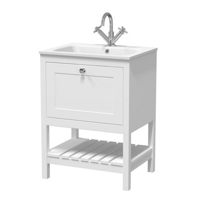 Balterley Coppenhall Contemporary 1 Drawer Floor Standing Vanity Unit With Stone BasinPure White600mm from B&Q