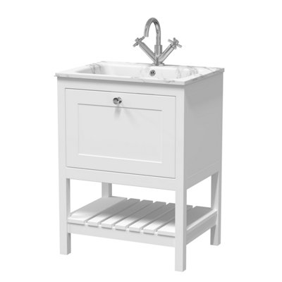 Balterley Coppenhall Contemporary 1 Drawer Floor Standing Vanity Unit With Stone BasinPure White600mm from B&Q