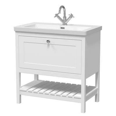 Balterley Coppenhall Contemporary 1 Drawer Floor Standing Vanity Unit With Fireclay BasinPure White800mm from B&Q