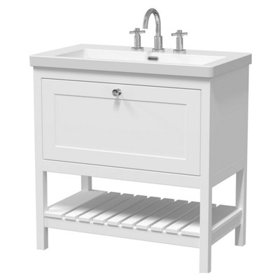 Balterley Coppenhall Contemporary 1 Drawer Floor Standing Vanity Unit With Fireclay BasinPure White800mm from B&Q
