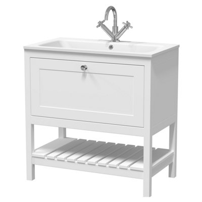 Balterley Coppenhall Contemporary 1 Drawer Floor Standing Vanity Unit With Stone BasinPure White800mm from B&Q
