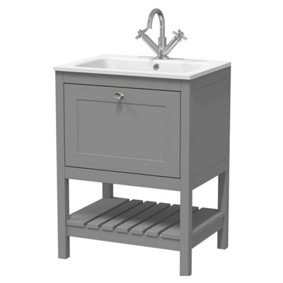 Balterley Coppenhall Contemporary 1 Drawer Floor Standing Vanity Unit With Stone BasinCool Grey600mm from B&Q