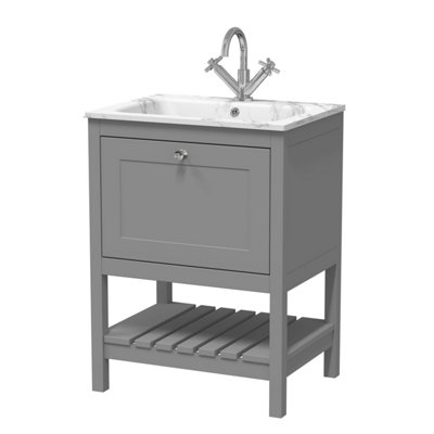Balterley Coppenhall Contemporary 1 Drawer Floor Standing Vanity Unit With Stone BasinCool Grey600mm from B&Q