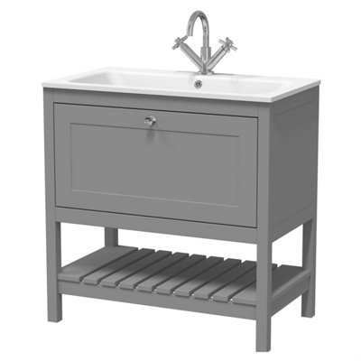 Balterley Coppenhall Contemporary 1 Drawer Floor Standing Vanity Unit With Stone BasinCool Grey800mm from B&Q