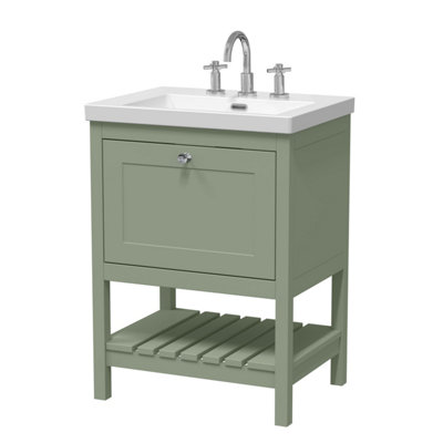 Balterley Coppenhall Contemporary 1 Drawer Floor Standing Vanity Unit With Fireclay BasinFern Green600mm from B&Q
