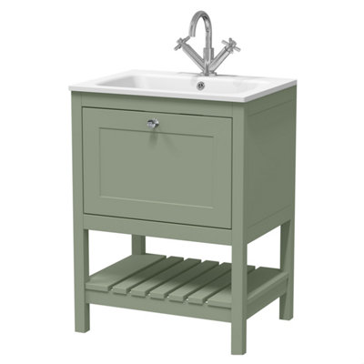 Balterley Coppenhall Contemporary 1 Drawer Floor Standing Vanity Unit With Stone BasinFern Green600mm from B&Q