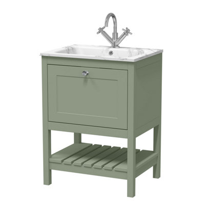 Balterley Coppenhall Contemporary 1 Drawer Floor Standing Vanity Unit With Stone BasinFern Green600mm from B&Q