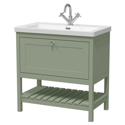 Balterley Coppenhall Contemporary 1 Drawer Floor Standing Vanity Unit With Fireclay BasinFern Green800mm from B&Q