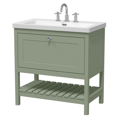 Balterley Coppenhall Contemporary 1 Drawer Floor Standing Vanity Unit With Fireclay BasinFern Green800mm from B&Q