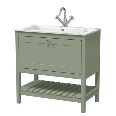 Balterley Coppenhall Contemporary 1 Drawer Floor Standing Vanity Unit With Stone BasinFern Green800mm from B&Q