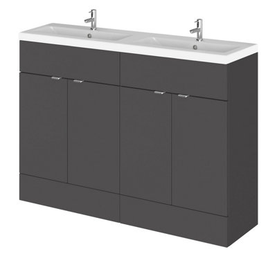 Balterley Alrewas Contemporary 4 Door Floor Standing Vanity Unit With BasinGloss Grey1200mm from B&Q