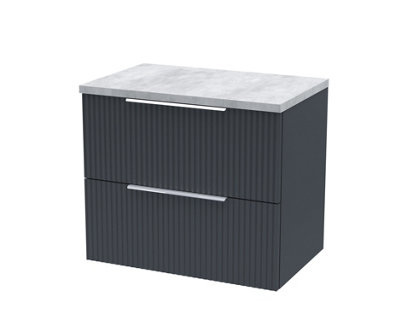 Balterley Tixall Fluted 2 Drawer Wall Hung Vanity Unit With Laminate WorktopDark Grey600mm from B&Q