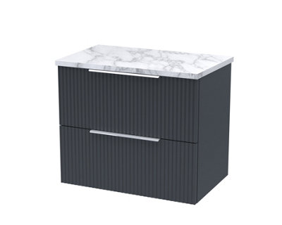 Balterley Tixall Fluted 2 Drawer Wall Hung Vanity Unit With Laminate WorktopDark Grey600mm from B&Q
